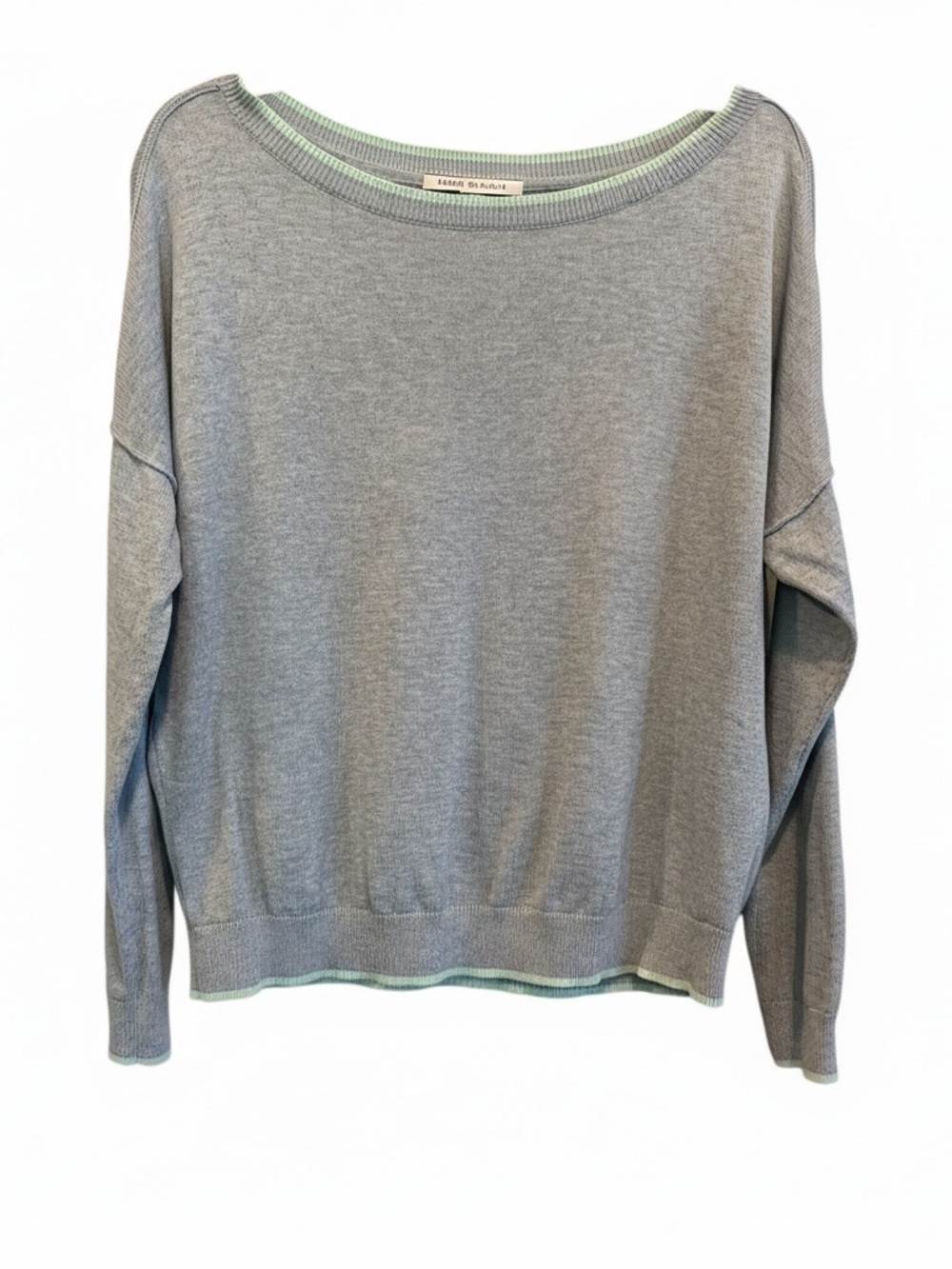 Victoria's Secret Gray Cotton Cashmere Sweater with Mint Trim